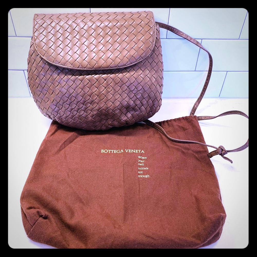 Bottega Veneta Woven Leather Crossbody in Taupe